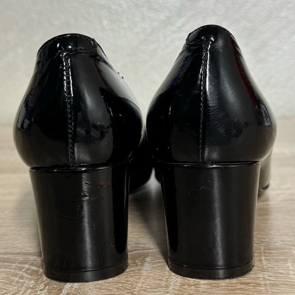 Bruno Magli Size 38.5 US 7.5 Black Patent Leather Block Heel Shoes Buckle - Picture 3 of 16